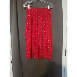Chaus Petites Red Paisley Skirt, Women's 10P‎ Vintage Midi, Floral Pleated Skirt